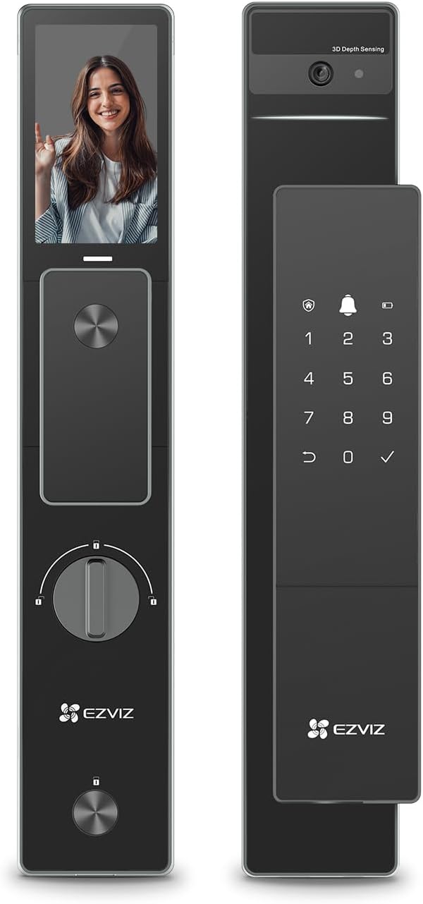 EZVIZ Smart Lock DL50FVS, 7-in-1 Smart Door Lock, 3D Face Recognition Door Lock, Built-in 8GB storage, Night Vision, Active Intercom, App Control, Free Installation (Black, 5085 Mortise)