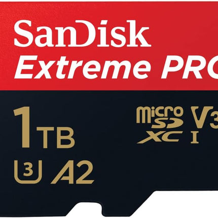 بطاقة SanDisk Extreme PRO microSD UHS-I بسعة 512 جيجابايت للفيديو بدقة 4K على الهواتف الذكية وكاميرات الحركة والطائرات بدون طيار، سرعة قراءة 200 ميجابايت/ثانية، سرعة كتابة 140 ميجابايت/ثانية، SDSQXCD-512G-GN6MA، أحمر/أسود