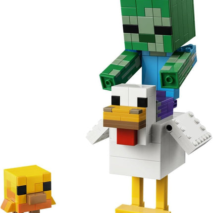 LEGO Minecraft Chicken Jockey 21582 3D Model Kit, 3 Figures incl. a Zombie, Gaming Room Decor, Birthday Gift for 9+ Year Old Boys & Girls, 344 Pieces