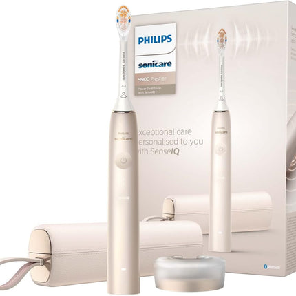 Philips Sonicare Prestige 9900 Our Most Advanced Electric Toothbrush HX9992/11 with SenseIQ All-in-One Brush Head Artificial Intelligence in The Philips Sonicare App Colour: Champagne.