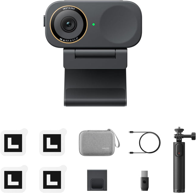 حزمة Insta360 Link 2C Pro Get Set – كاميرا ويب بدقة 4K لأجهزة الكمبيوتر الشخصية/Mac، مستشعر 1/1.3 بوصة، أداء مذهل في الإضاءة المنخفضة، تأطير تلقائي، HDR، ميكروفونات بخاصية إلغاء الضوضاء الاتجاهية، تدعم Stream Deck، Zoom، Teams