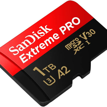 بطاقة SanDisk Extreme PRO microSD UHS-I بسعة 512 جيجابايت للفيديو بدقة 4K على الهواتف الذكية وكاميرات الحركة والطائرات بدون طيار، سرعة قراءة 200 ميجابايت/ثانية، سرعة كتابة 140 ميجابايت/ثانية، SDSQXCD-512G-GN6MA، أحمر/أسود