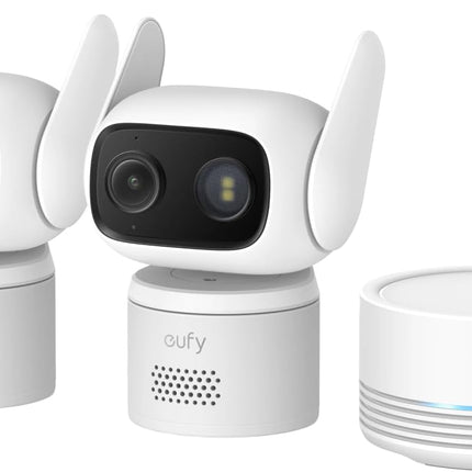 eufy Wired Cam C31 2 Pack with HomeBase Mini, 360° Coverage with Pan-Tilt, Indoor/Outdoor, Dual Antenna, Colour Night Vision, Subscription-Free, AI People/Vehicle/Pet/Crying Detection, 24/7 Recording