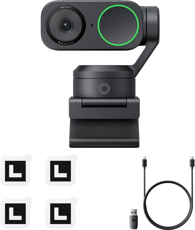كاميرا الويب Insta360 Link 2 Pro AI بدقة 4K ومستشعر 1/1.3 بوصة، وتتبع بالذكاء الاصطناعي وتأطير تلقائي، وميكروفونات مزدوجة مع تقليل الضوضاء، وتحكم بالإيماءات، للبث المباشر ومكالمات الفيديو - أسود جرافيتي