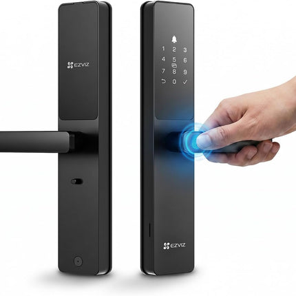 EZVIZ Smart Lock Y2000, 7-in-1 Smart Door Lock, Built-in Wifi Fingerprint Access, Weather-Resistant, Child Safety Lock for Apartment, Villa, Office (Black-Gre, 6068 Mortise)