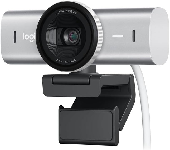 كاميرا ويب لوجيتك MX Brio فائقة الوضوح بدقة 4K للتعاون والبث، 1080 بكسل بمعدل 60 إطارًا في الثانية، ميكروفونات مزدوجة بخاصية تقليل الضوضاء، وضع العرض، USB-C، غطاء كاميرا الويب، تعمل مع Microsoft Teams، وZoom، وGoogle Meet - رمادي فاتح