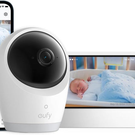 eufy Baby Monitor E21 with 4K Camera, Hybrid Wi-Fi and No Wi-Fi Connection, App and Monitor Control, Ultra-Clear Night View, Pan-Tilt, 8× Zoom, Portable Camera with Built-In Battery, ANR, Smart Alerts