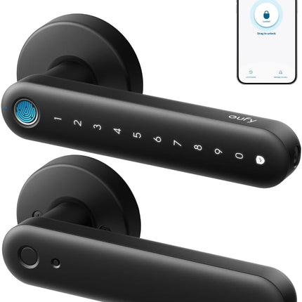 eufy Smart Lock FamiLock C32, Fingerprint Keyless Entry Door Lock with Handle for Interior Doors, Built-in Wi-Fi (2.4 GHz Only), App Control, Self-Learning AI, Auto Lock, 4 AA Batteries, Alexa/Google
