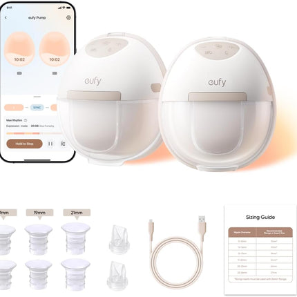 eufy Breast Pump E20, Heated Wearable Electric Breast Pump, 3 Temperature Levels, Hands-Free, App-Controlled Optimized Rhythm, Hospital-Grade Suction, Discreet and Ultra-Quiet Pumping