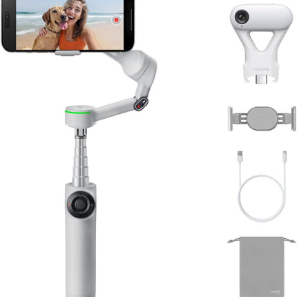 حزمة التعقب Insta360 Flow 2 Pro AI باللون الرمادي، مثبت هاتف (Gimbal) للآيفون/الأندرويد