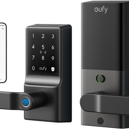 eufy Security Smart Lever Lock C33, Keyless Fingerprint Door Lock with Lever, Integrated Wi-Fi, Remote Control via App, Biometric Entry Knob, Auto-Locking, IP53 Waterproof, Nickel (2025 New Version)