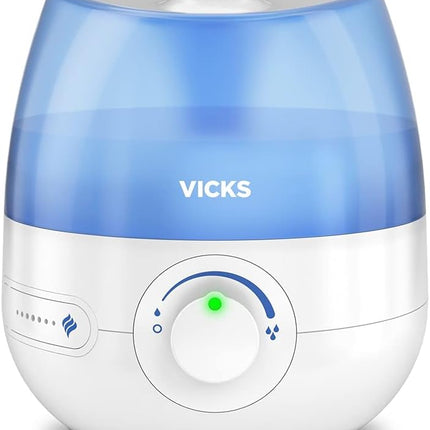 جهاز ترطيب الجو بالموجات فوق الصوتية Vicks Mini Cool Mist Ultrasonic Humidifier (صغير الحجم، هادئ، لنوم أفضل، للسعال ونزلات البرد، للراحة، للزيوت العطرية، للرطوبة، للغرف حتى 15 متر مربع) VUL525