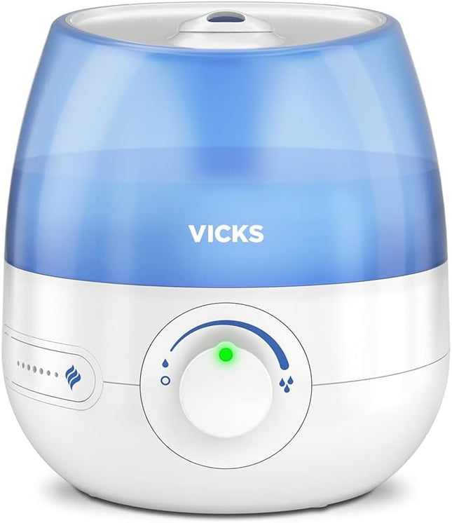 جهاز ترطيب الجو بالموجات فوق الصوتية Vicks Mini Cool Mist Ultrasonic Humidifier (صغير الحجم، هادئ، لنوم أفضل، للسعال ونزلات البرد، للراحة، للزيوت العطرية، للرطوبة، للغرف حتى 15 متر مربع) VUL525