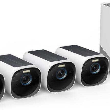 eufy Security eufyCam 3 4-Cam Kit, Security Camera Outdoor Wireless, 4K Camera with Integrated Solar Panel, Forever Power, Face Recognition AI, Expandable Local Storage, Spotlight, No Monthly Fee