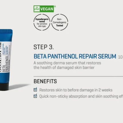 Some By Mi Beta Panthenol Repair Starter Kit | Korean Set of 4 Travel kit | Includes Gel Cleanser 30ml + Toner 30ml + Serum 10ml + Cream 20ml