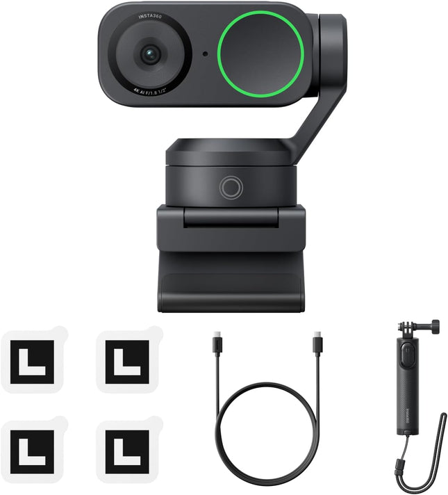 Insta360 Link2 Tripod Bundle 2.0-كاميرا ويب PTZ بدقة 4K للكمبيوتر/الماك، مستشعر 1/2 بوصة، تتبع بالذكاء الاصطناعي، HDR، ميكروفون إلغاء الضوضاء بالذكاء الاصطناعي، التحكم بالإيماءات للبث المباشر، مكالمات الفيديو، الألعاب، تعمل مع Zoom و Teams و Twitch