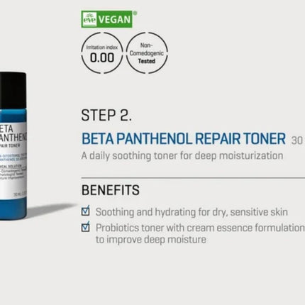 Some By Mi Beta Panthenol Repair Starter Kit | Korean Set of 4 Travel kit | Includes Gel Cleanser 30ml + Toner 30ml + Serum 10ml + Cream 20ml
