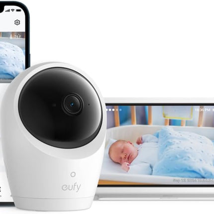 eufy Baby Monitor E20 with 2K Camera, Hybrid Wi-Fi and No Wi-Fi Connection, App and Monitor Control, Ultra-Clear Night View, Pan-Tilt, 4× Zoom, Portable Camera with Built-In Battery, ANR, Smart Alerts