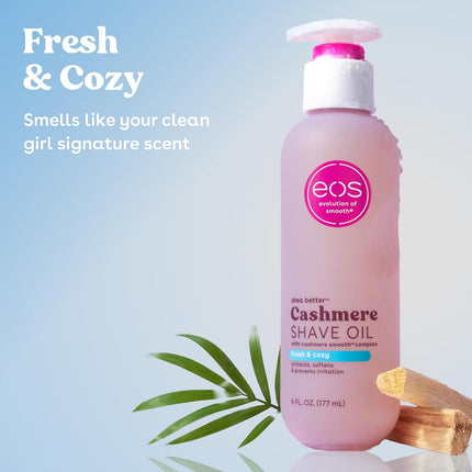 eos Cashmere Shave Oil, Fresh & Cozy, Soothing Moisturizing, Prevents Irritation Razor Burn, Bikini Area-Approved, Body Care, 6 fl oz