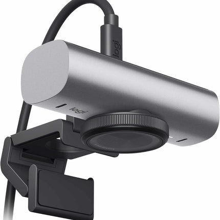 كاميرا ويب Logitech MX Brio Ultra HD 4K للتعاون والبث، 1080 بكسل بمعدل 60 إطارًا في الثانية، ميكروفونات مزدوجة بخاصية تقليل الضوضاء، وضع العرض، USB-C، غطاء كاميرا الويب، تعمل مع Microsoft Teams، وZoom، وGoogle Meet - جرافيتي