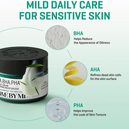 Some By Mi AHA BHA PHA 30 Days Miracle Cream 60ml, Made From Tea Tree Leaf Water For Sensitive Skin, Mild Moisturizer For Skin Calming & Soothing