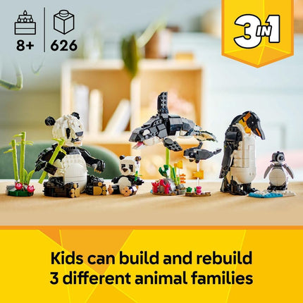 LEGO Creator 3in1 Wild Animals: Panda Family 31165 Panda Family Transforms into Penguins or Orca, Animal Toys, Gift for 8+ Year Old Boys & Girls, 626 Pieces