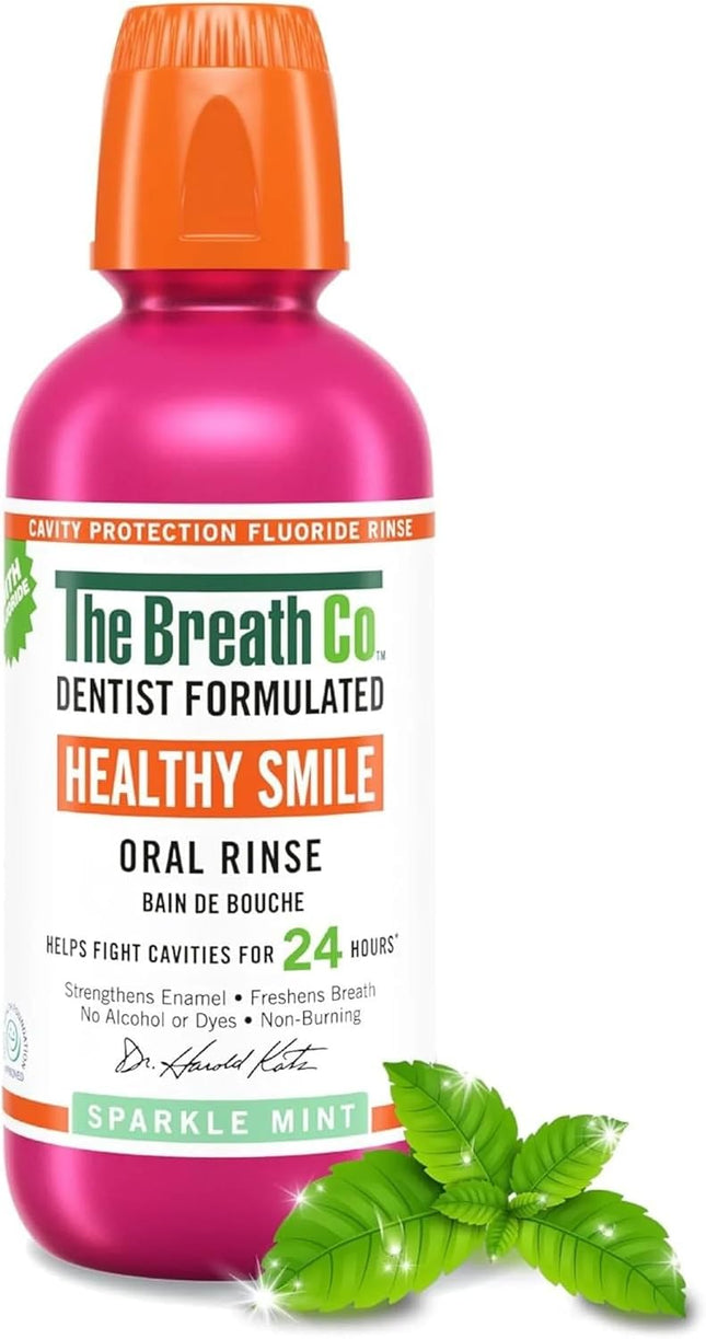غسول الفم The Breath Co Fresh Breath، تركيبة طبيب أسنان، غسول فم خالي من الكحول لنفس منعش لمدة 12 ساعة (500 مل)