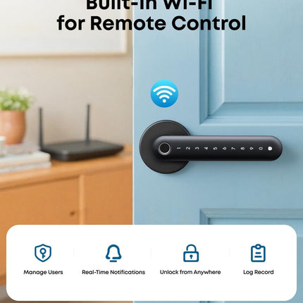 eufy Smart Lock FamiLock C32, Fingerprint Keyless Entry Door Lock with Handle for Interior Doors, Built-in Wi-Fi (2.4 GHz Only), App Control, Self-Learning AI, Auto Lock, 4 AA Batteries, Alexa/Google
