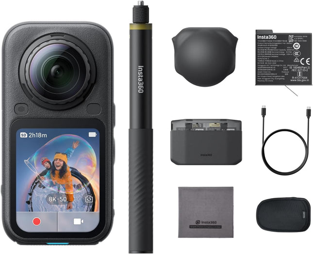 حزمة الأساسيات Insta360 X6 - كاميرا 360 بدقة 8K مع مستشعرات 1/1.1 بوصة