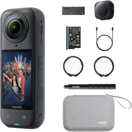 حزمة Insta360 X5 الأساسية - كاميرا أكشن مقاومة للماء بزاوية 360 درجة بدقة 8K، رائدة في الإضاءة المنخفضة، تأثير عصا السيلفي الخفية، عدسة متينة وقابلة للاستبدال، بطارية تدوم 3 ساعات