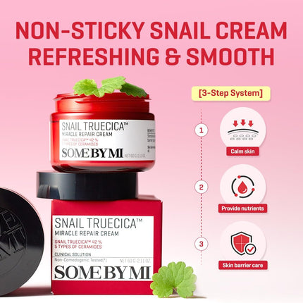 Some By Mi Snail Truecica Miracle Repair Cream | 60g | Made From Snail Mucin For Sensitive Skin | Daily Repair Face Moisturizer For Acne Marks & Strengthen Skin Barrier