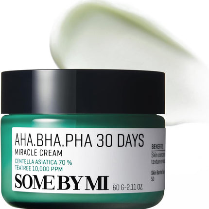 Some By Mi AHA BHA PHA 30 Days Miracle Cream 60ml, Made From Tea Tree Leaf Water For Sensitive Skin, Mild Moisturizer For Skin Calming & Soothing