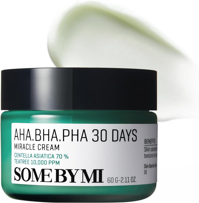 Some By Mi AHA BHA PHA 30 Days Miracle Cream 60ml, Made From Tea Tree Leaf Water For Sensitive Skin, Mild Moisturizer For Skin Calming & Soothing