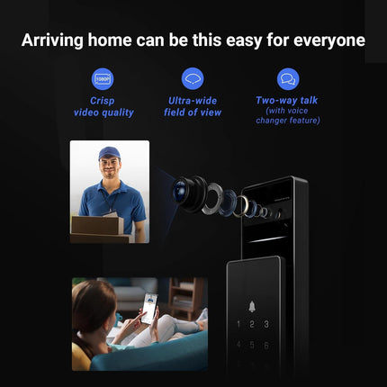 EZVIZ Smart Lock DL50FVS, 7-in-1 Smart Door Lock, 3D Face Recognition Door Lock, Built-in 8GB storage, Night Vision, Active Intercom, App Control, Free Installation (Black, 5085 Mortise)