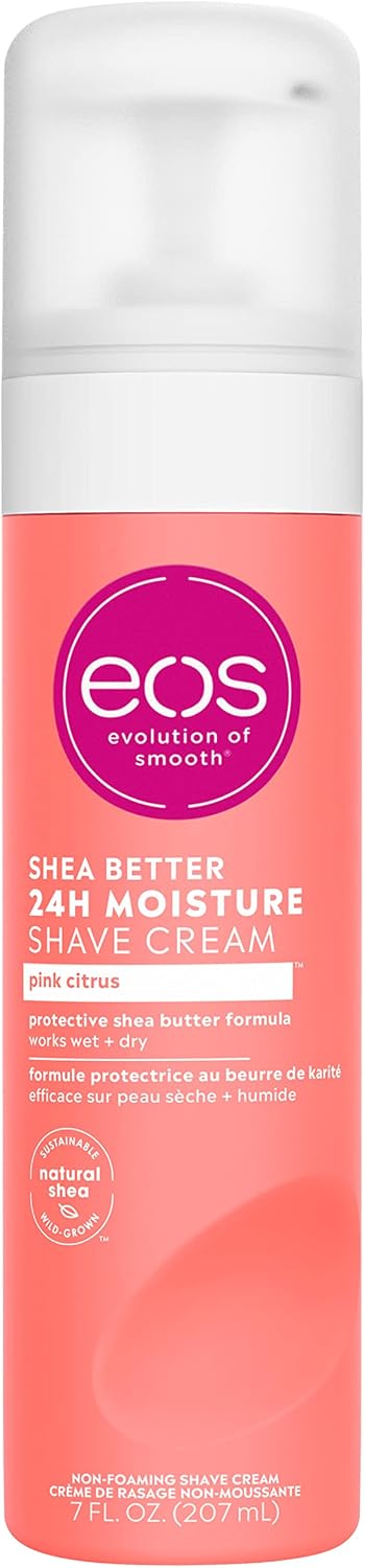 eos Shea Better Shave Cream for Women, Pink Citrus, 24HR Moisture Skin Care Lotion, 7 fl oz