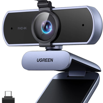 كاميرا ويب UGREEN بدقة 4K مع ضبط تلقائي للصورة، كاميرا ويب للتوصيل والتشغيل للكمبيوتر المحمول/الكمبيوتر الشخصي رمادي