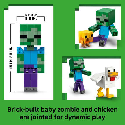 LEGO Minecraft Chicken Jockey 21582 3D Model Kit, 3 Figures incl. a Zombie, Gaming Room Decor, Birthday Gift for 9+ Year Old Boys & Girls, 344 Pieces