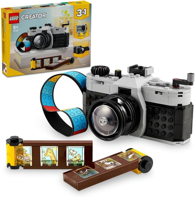 LEGO Creator 3in1 Retro Camera 31147 Retro Camera to Video Camera to TV, Desk or Bedroom Decor, Gift for 8+ Year Old Boys & Girls, 261 Pieces
