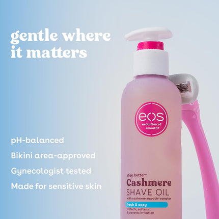 eos Cashmere Shave Oil, Fresh & Cozy, Soothing Moisturizing, Prevents Irritation Razor Burn, Bikini Area-Approved, Body Care, 6 fl oz