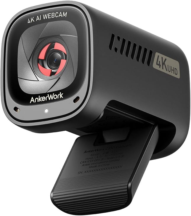 AnkerWork C310 4K Webcam for PC, 12 Megapixel, AI Auto Focus, AI Framing, AI Noise Canceling Mic, Built-In Privacy Cover, Adjustable FOV, 1080p@60FPS HDR, USB Webcam for Video Calls and Livestreams