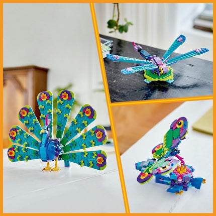 LEGO Creator 3in1 Exotic Peacock 31157 Peacock to Dragonfly to Butterfly, Small Animal Toys, Gift for 7+ Year Old Boys & Girls, 355 Pieces