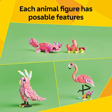 LEGO Creator 3in1 Wild Animals: Pink Flamingo 31170 Flamingo to Cockatoo to Axolotl, Animal Figure Toy, Gift for 8+ Year Old Boys & Girls, 288 Pieces