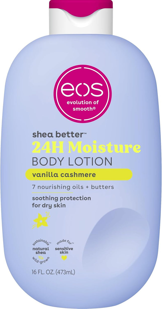 eos Shea Better Body Lotion- Vanilla Cashmere, 24-Hour Moisture Skin Care, Lightweight & Non-Greasy, Made with Natural Shea, Vegan, 16 fl oz