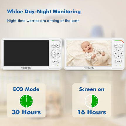 HelloBaby HB6560 No WiFi Baby Monitor with Camera 6" IPS 30h Battery PTZ