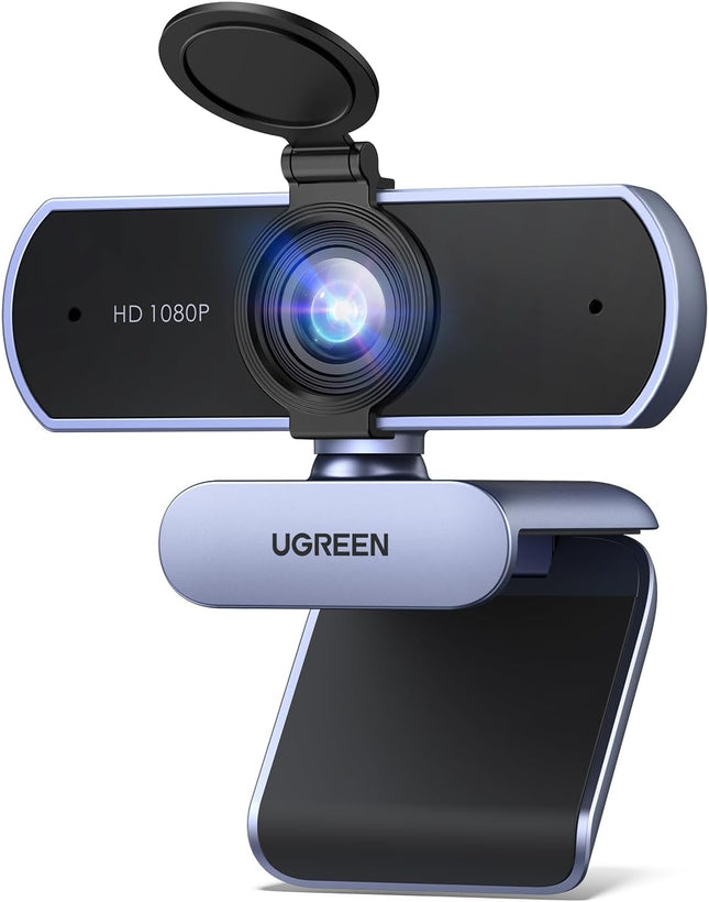 كاميرا الويب UGREEN 1080P كاميرا كمبيوتر ميكروفون USB HD للابتوب بث رمادي