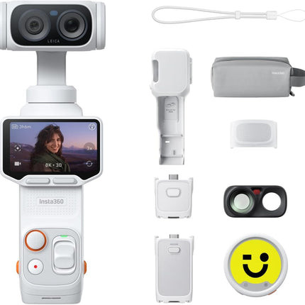 حزمة Insta360 Luna Ultra Creator باللون الأسود الكوني - كاميرا تصوير مدونات فيديو بدقة 8K مع عدسات لايكا مزدوجة، تقريب بصري 12x، مستشعر 1 بوصة، شاشة لمس قابلة للفصل بحجم 2 بوصة، رقاقة ذكاء اصطناعي ثلاثية، كاميرا جيب جيمبال لتصوير مدونات الفيديو