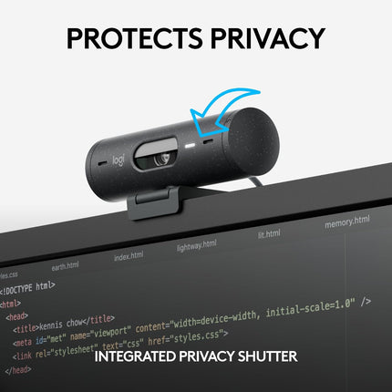 كاميرا ويب Logitech Brio 505 Full HD مع تصحيح الإضاءة التلقائي، والتأطير التلقائي، ووضع العرض، وميكروفونات مزدوجة بخاصية إلغاء الضوضاء، وغطاء خصوصية - تعمل مع Microsoft Teams وGoogle Meet وZoom، متوافقة مع TAA