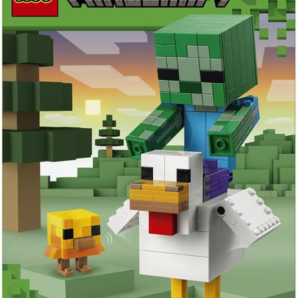 LEGO Minecraft Chicken Jockey 21582 3D Model Kit, 3 Figures incl. a Zombie, Gaming Room Decor, Birthday Gift for 9+ Year Old Boys & Girls, 344 Pieces