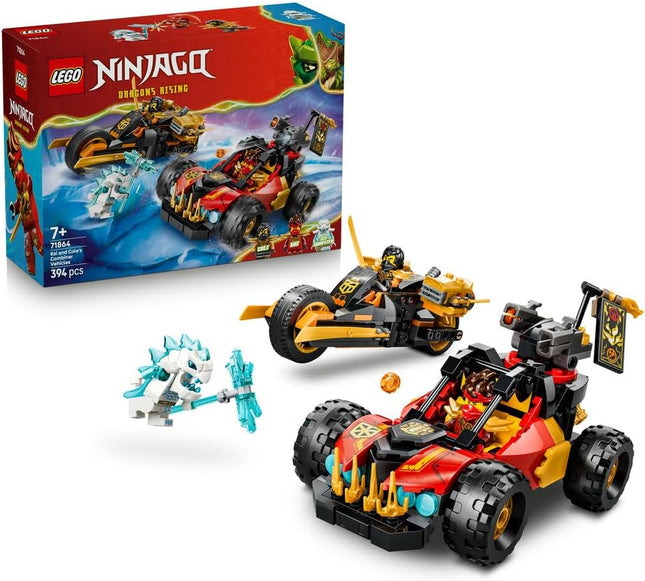 LEGO NINJAGO Kai and Cole's Combiner Vehicles 71864 Ninja Car & Motorbike Toy, 3 Minifigures incl. Kai & Cole with Katanas, Gift for 7+ Year Old Boys & Girls, 394 Pieces