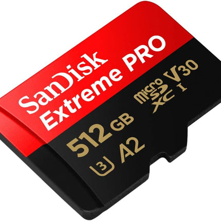 بطاقة SanDisk Extreme PRO microSD UHS-I بسعة 512 جيجابايت للفيديو بدقة 4K على الهواتف الذكية وكاميرات الحركة والطائرات بدون طيار، سرعة قراءة 200 ميجابايت/ثانية، سرعة كتابة 140 ميجابايت/ثانية، SDSQXCD-512G-GN6MA، أحمر/أسود